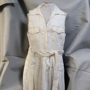 NWT Carole Little Fully Lined Linen Sleeveless Cream Dress with Belt 14